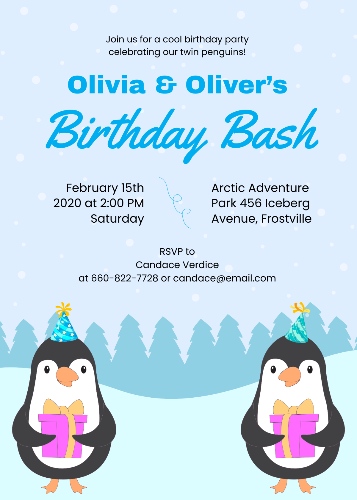 Free Penguin Twins Birthday Invitation Template To Edit Online