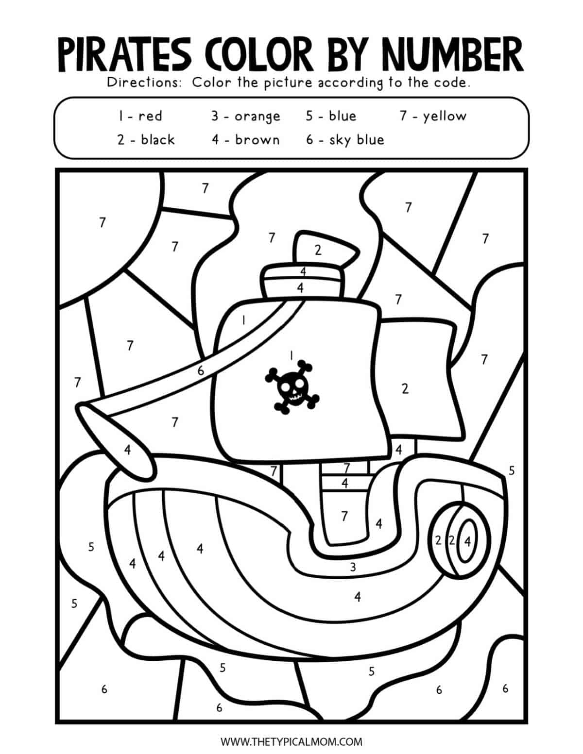 Free Pirate Coloring Pages Pirate Color By Number Pages