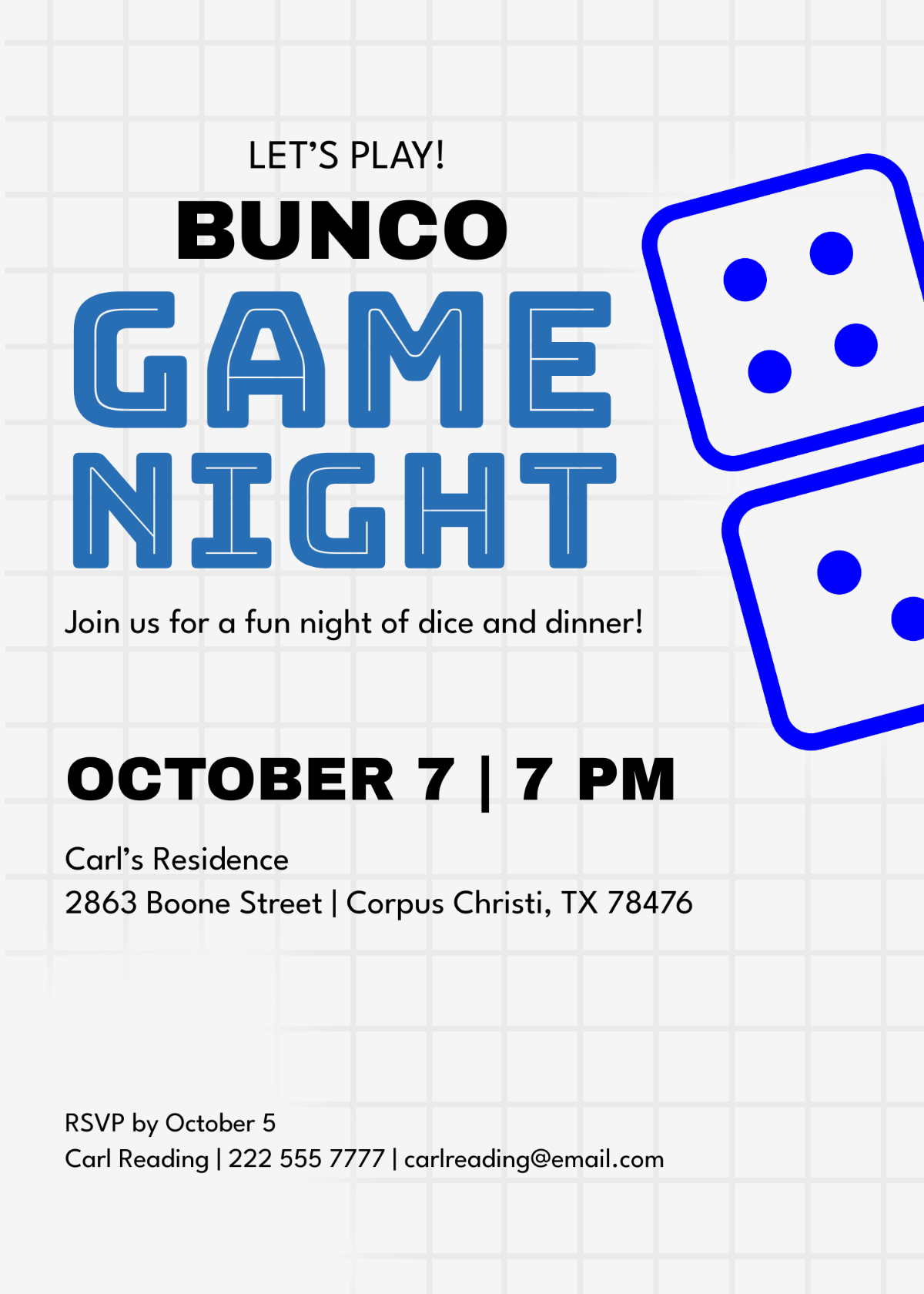 Free Play Bunco Game Night Invitation Template To Edit Online