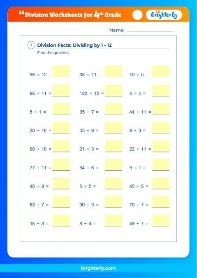 Free Printable 4th Grade Division Worksheets For Kids Brighterly