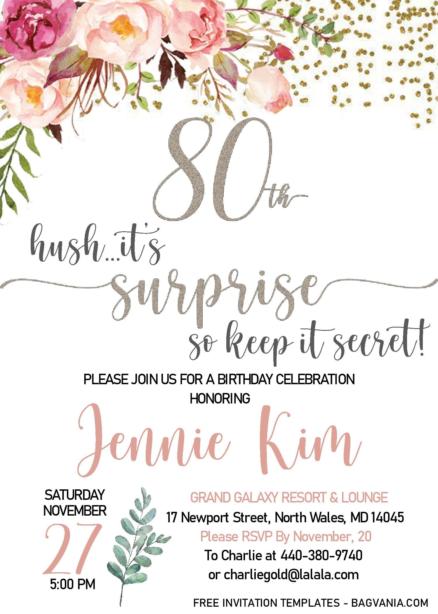 free printable 80th birthday invitation templates