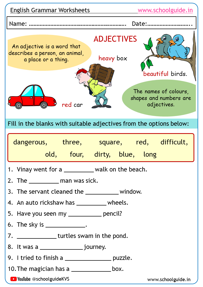 Free Printable Adjectives Worksheet 1 Kiddoworksheets Worksheets