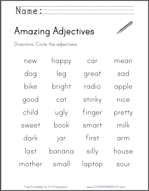 Free Printable Adjectives Worksheet 4 Kiddoworksheets Worksheets 