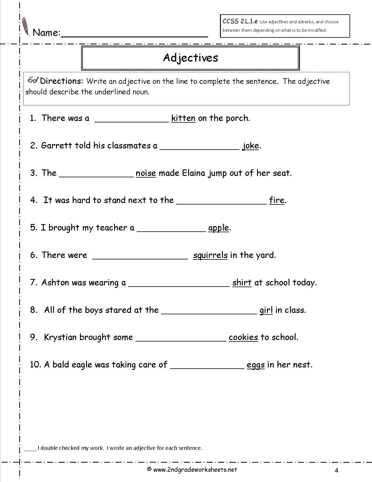 Free Printable Adjectives Worksheets For Grade 5 Free Printable Templates