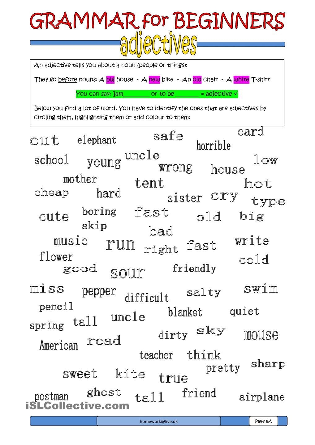 printable adjectives worksheets for grade 2