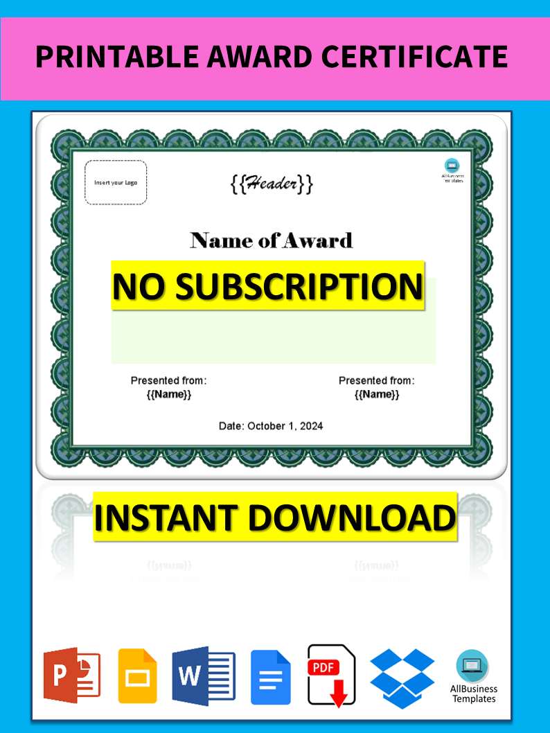 Free Printable Award Certificate Templates