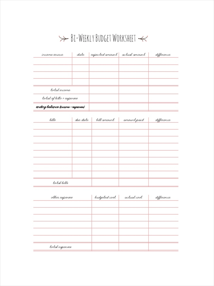 Free Printable Bi Weekly Budget Template Printable Forms Free Online