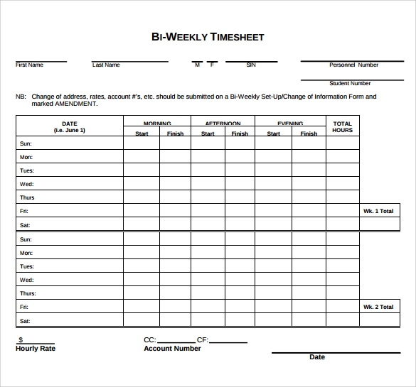 free printable biweekly timesheet template