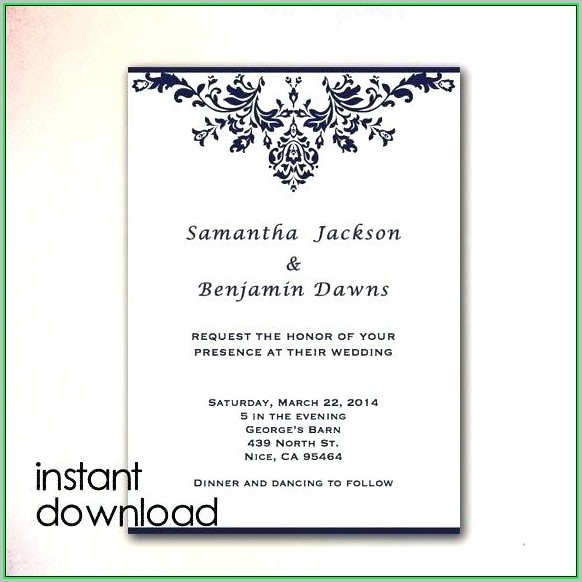 Free Printable Blank Wedding Invitation Templates Royal Blue Template 