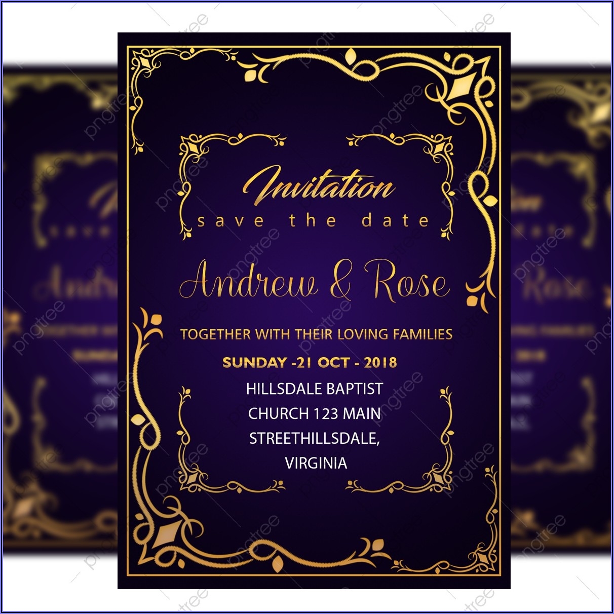 Free Printable Blank Wedding Invitation Templates Royal Blue Template 