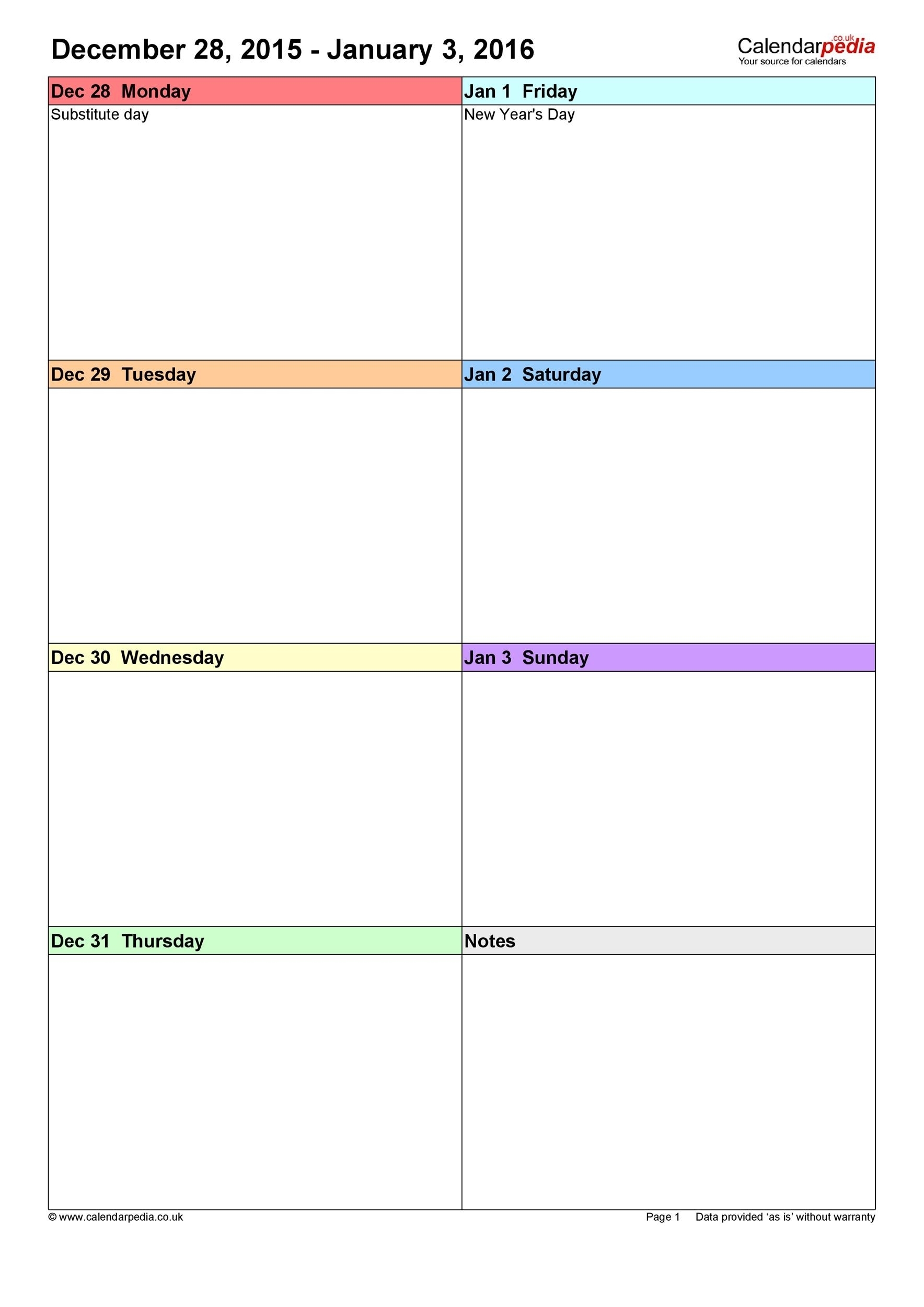 Free Printable Blank Weekly Calendar Template Templates Printable