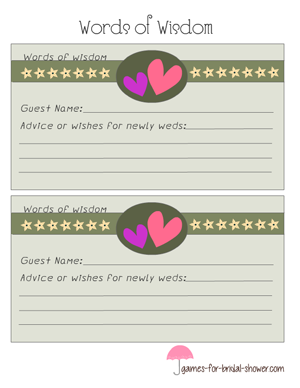 Free Printable Bridal Shower Words Of Wisdom Cards Printable Bridal 