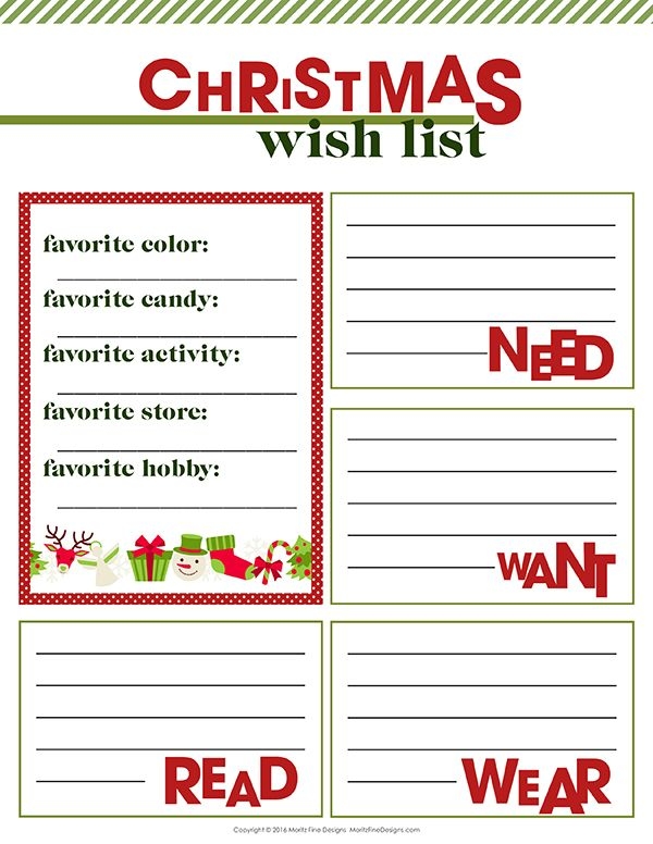christmas wish list template free printable