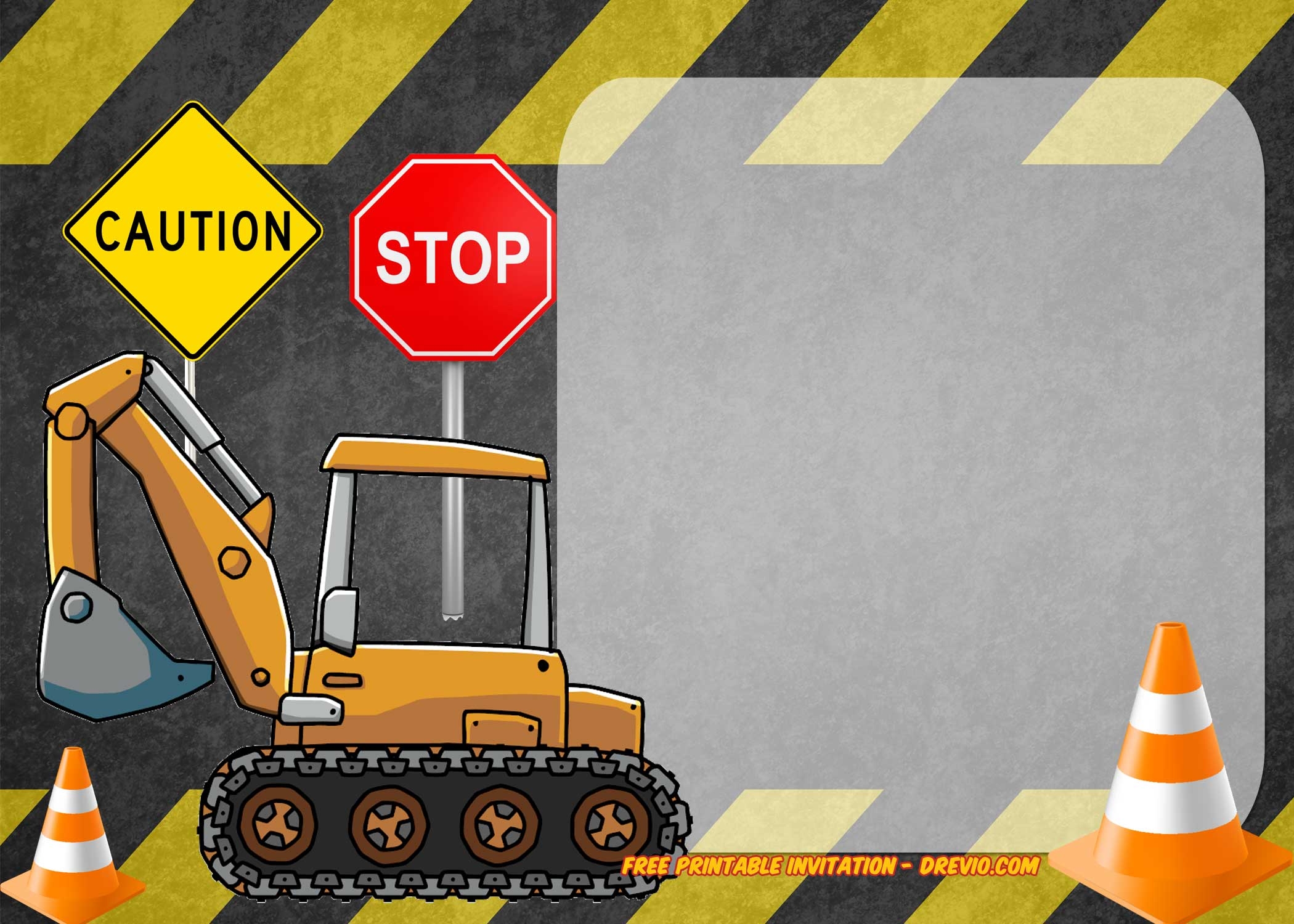 FREE Printable Construction Vehicles Birthday Invitation Templates DREVIO