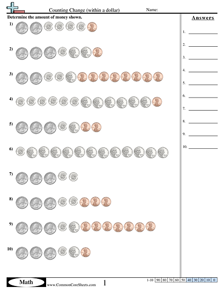 counting change worksheets