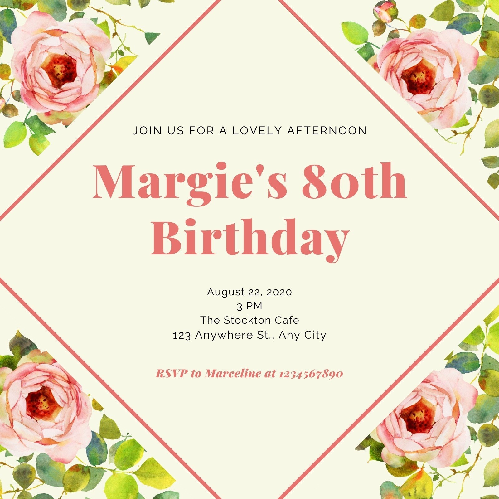 Free Printable Custom 80th Birthday Invitation Templates Canva