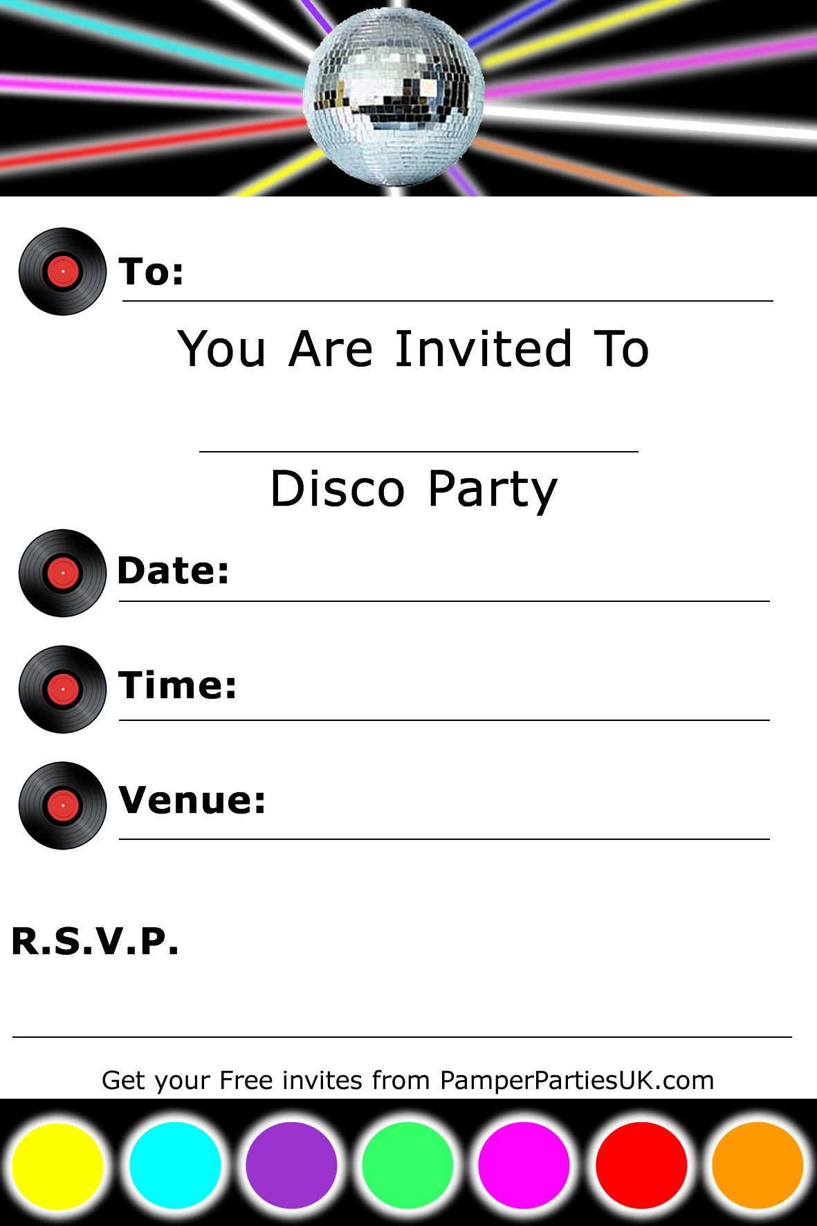 Free Printable Disco Party Invitations Templates Printable Party