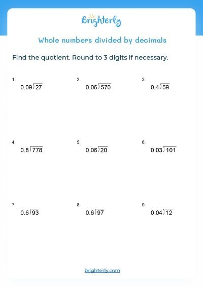 Free Printable Dividing Decimals Worksheet PDF Brighterly