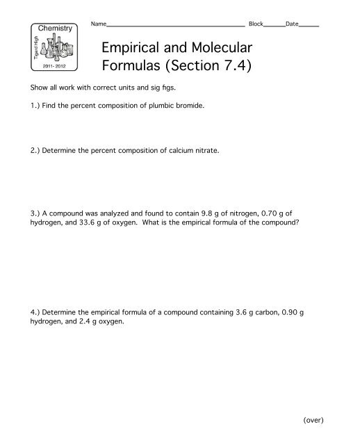 Free Printable Empirical And Molecular Formula Worksheets Worksheets 