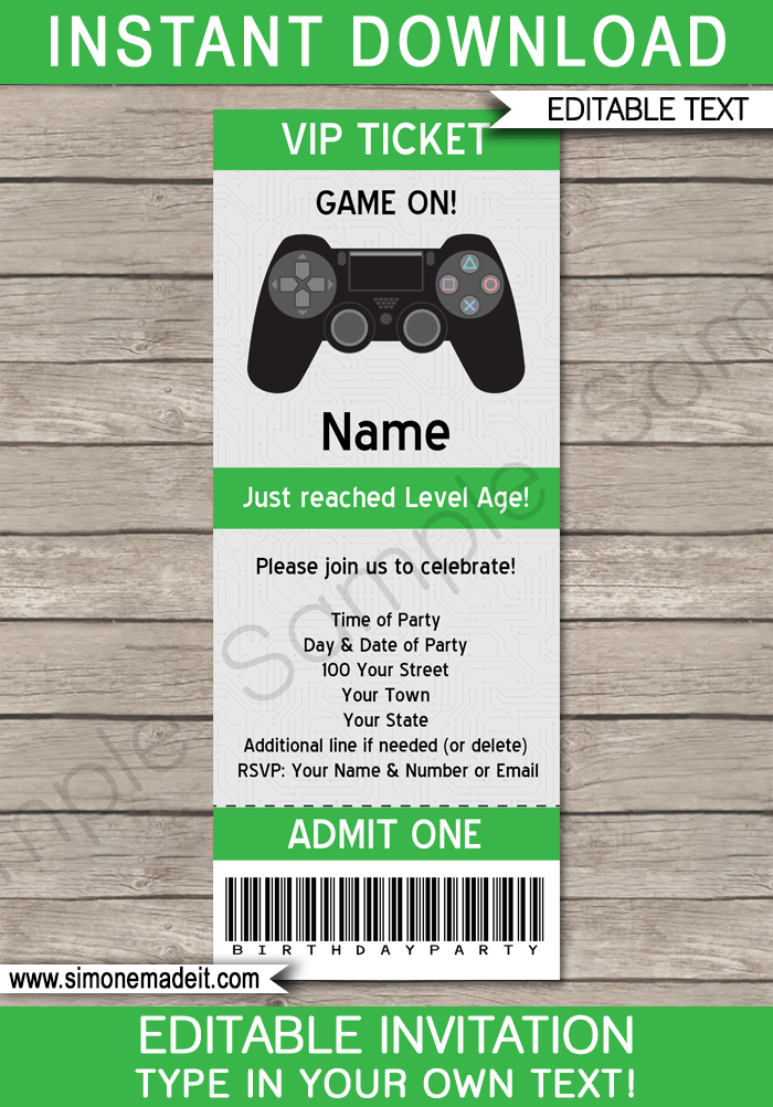 free printable gaming party invitation template