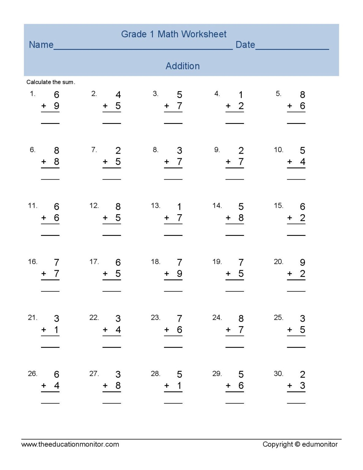 first grade printable worksheets