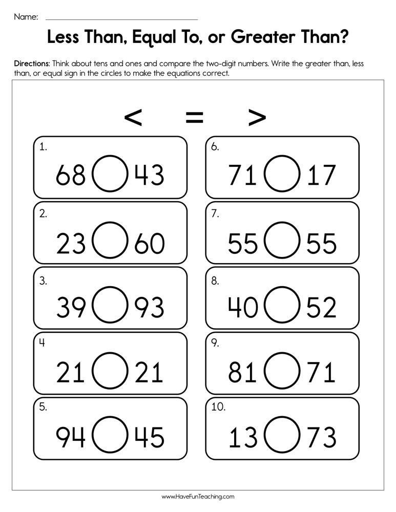 free printable greater than less than worksheets