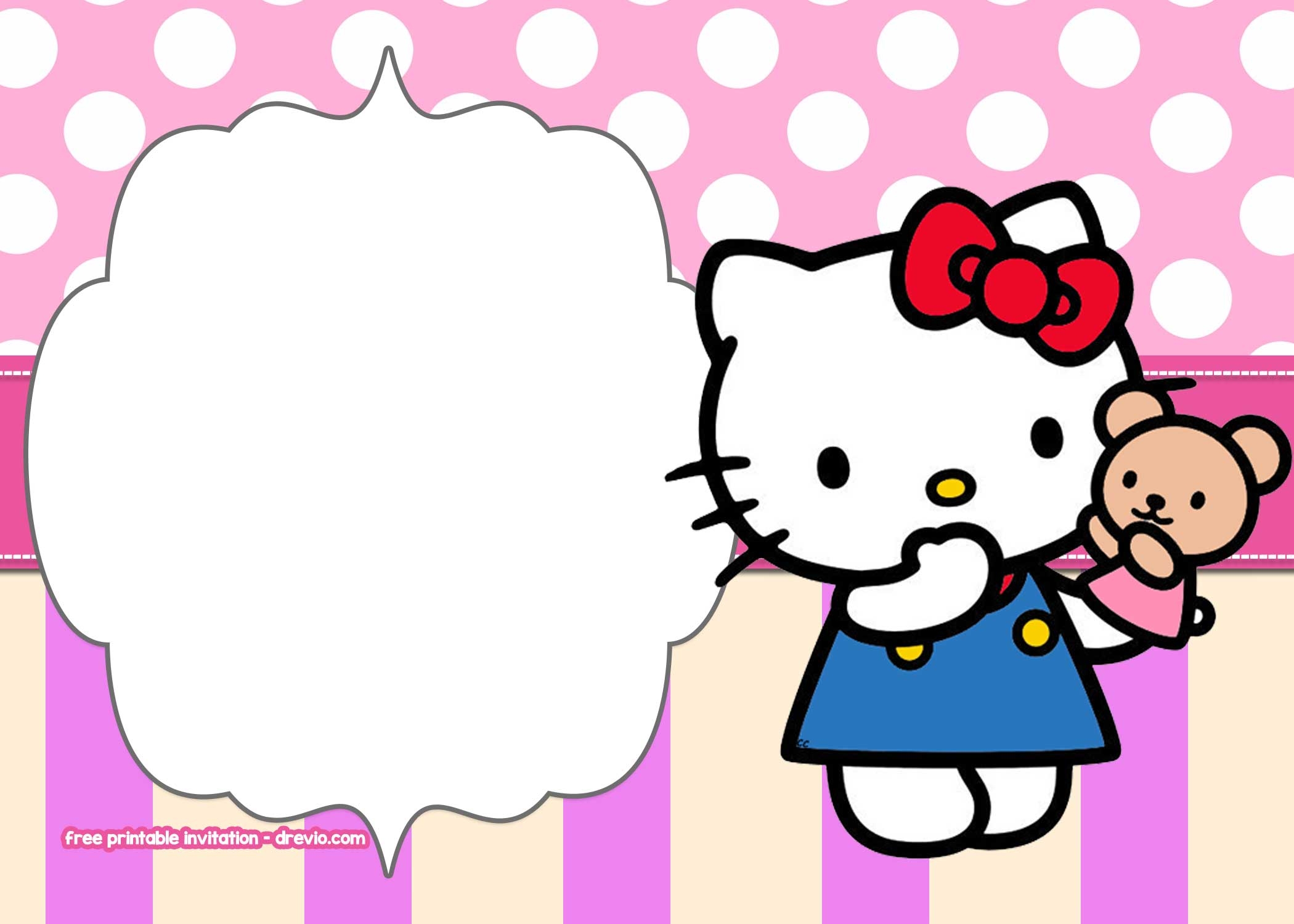 Free Printable Hello Kitty with Mouse Puppet Invitation template FREE 