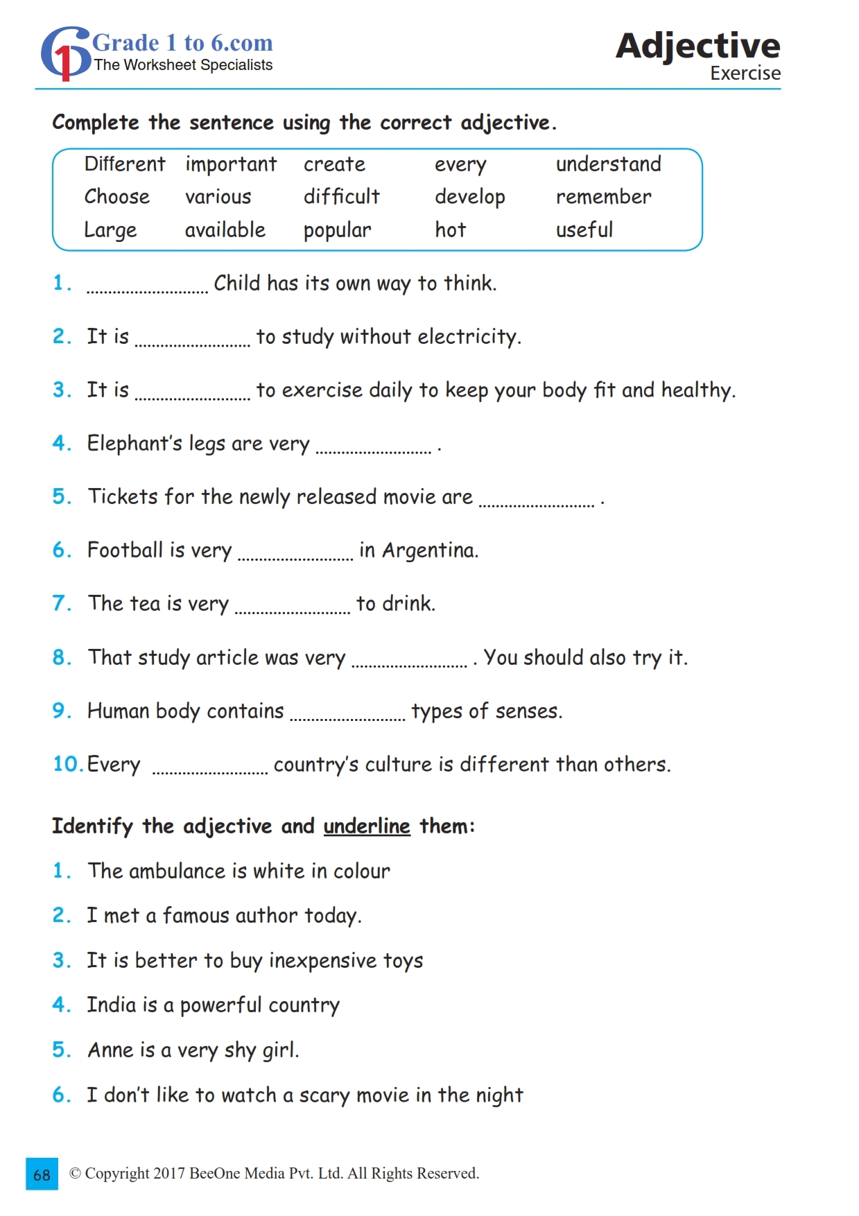 Free Printable How Many Adjectives Worksheets For Grade 40 OFF