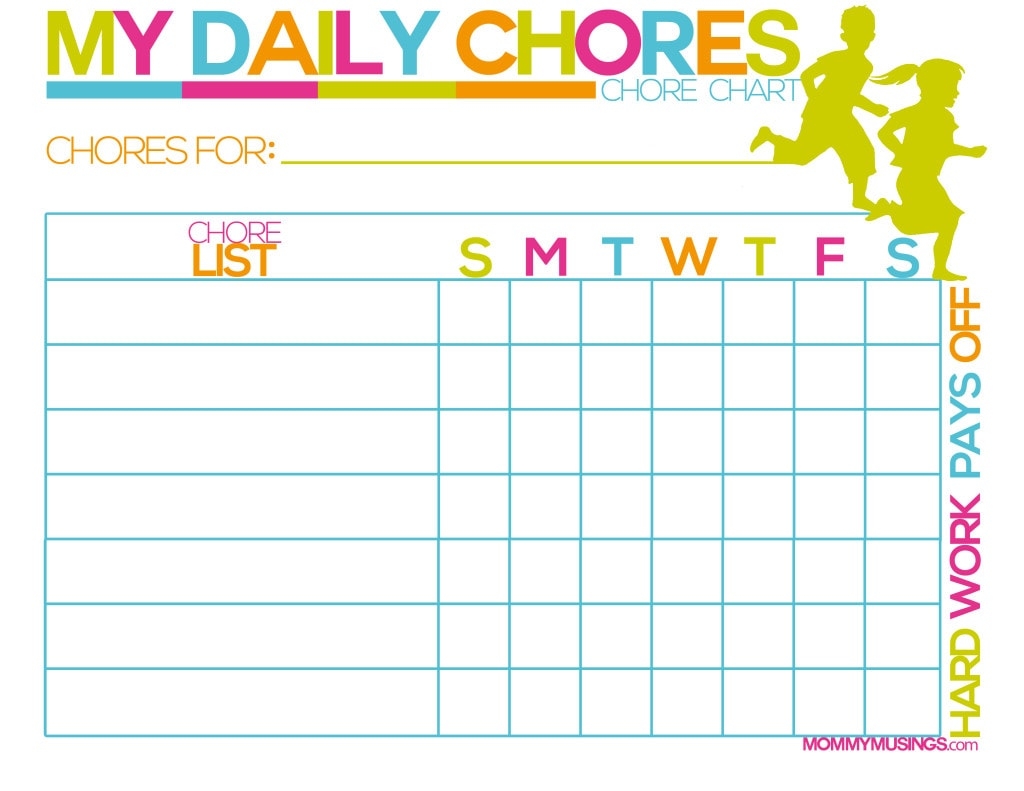free printable chore chart for kids with pictures
