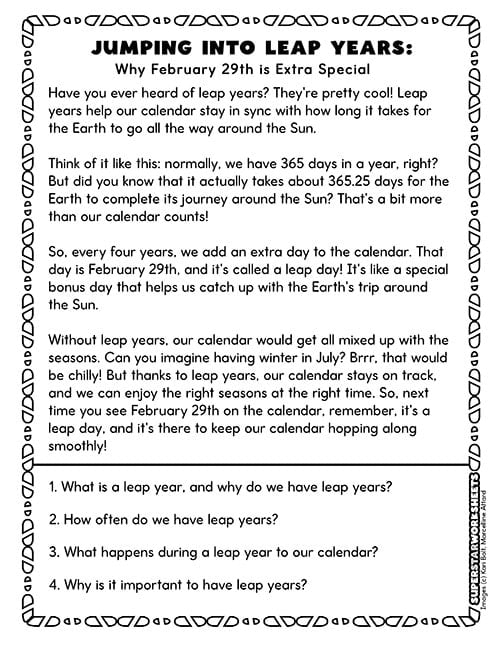 Free Printable Leap Year Worksheet Worksheets Library