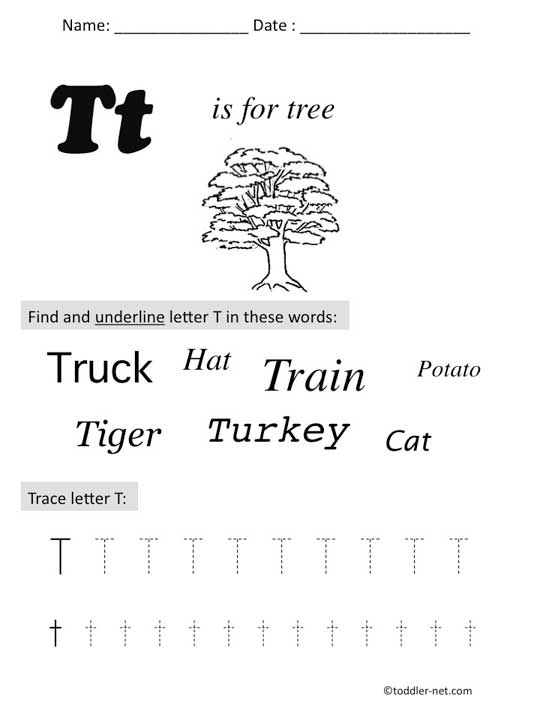 Free Printable Letter T Preschool Worksheet