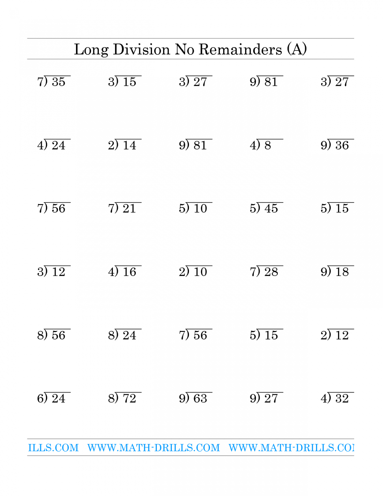 Free Printable Long Division Worksheets Grade 5 Long Division Worksheets