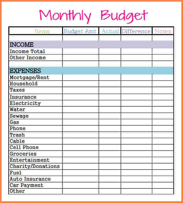 printable monthly budget worksheet free