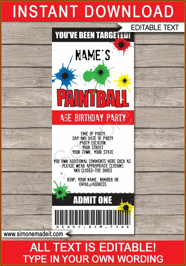 Free Printable Paintball Birthday Invitation Templates Template 1 