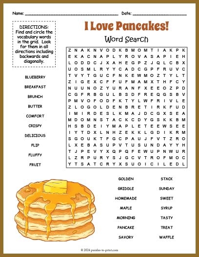 Free Printable Pancake Day Word Search Puzzle