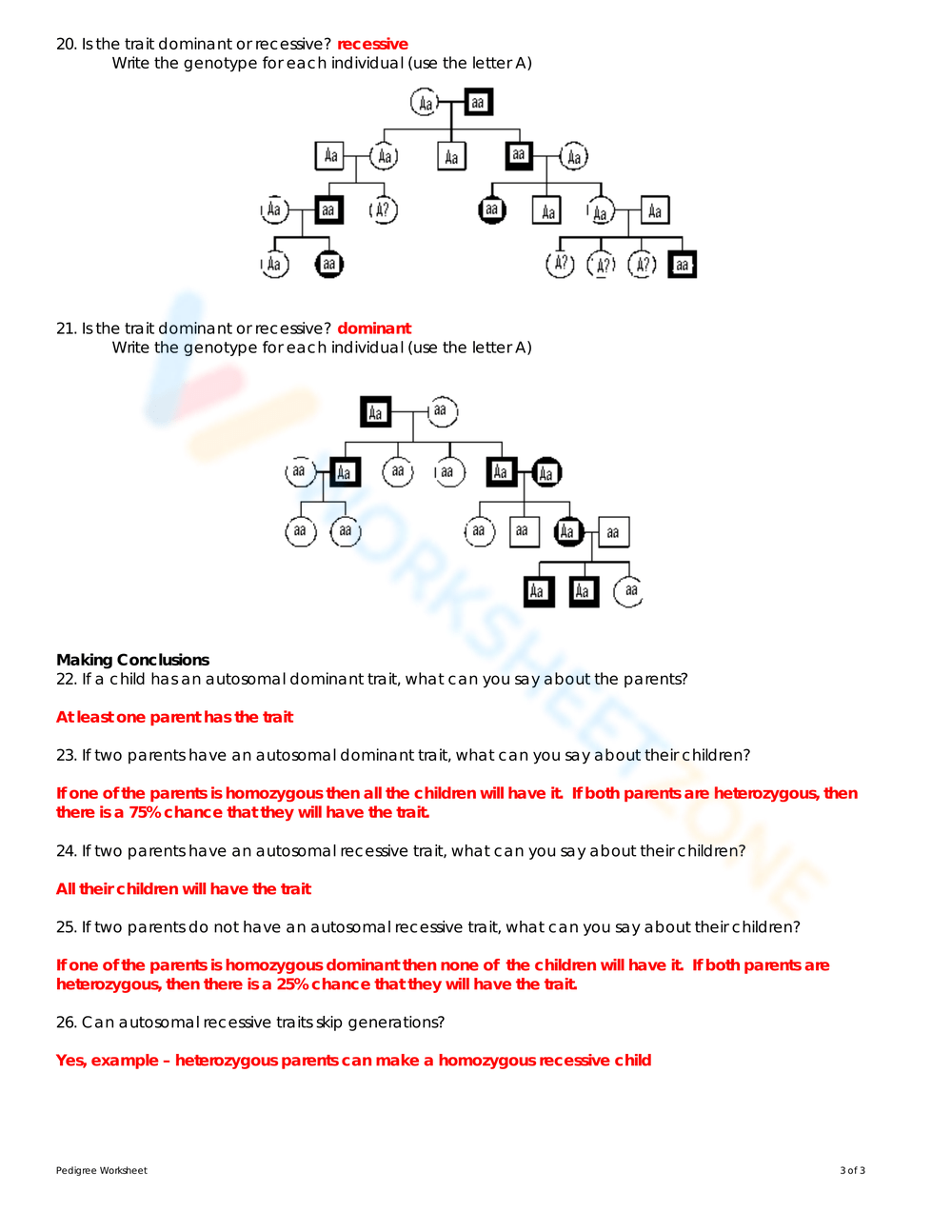 genetics pedigree worksheet