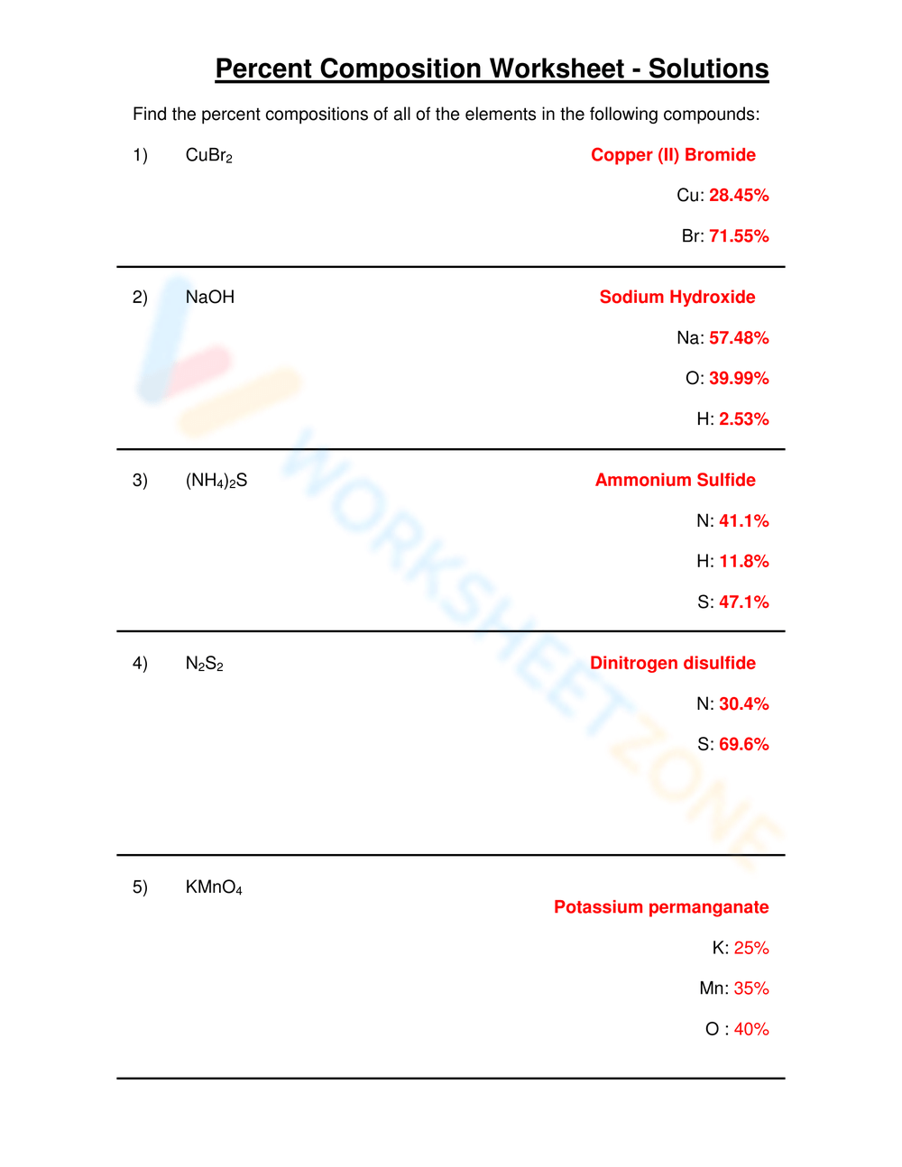 Free Printable Percent Composition Worksheets Worksheets Library