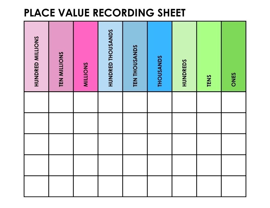 free printable place value worksheets