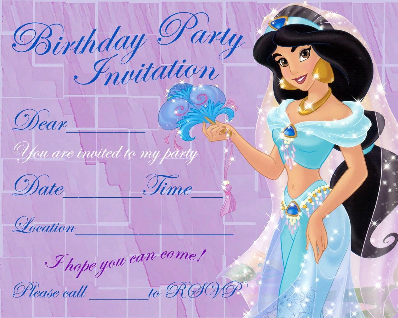 Free Printable Princess Jasmine Birthday Invitation Templates FREE 