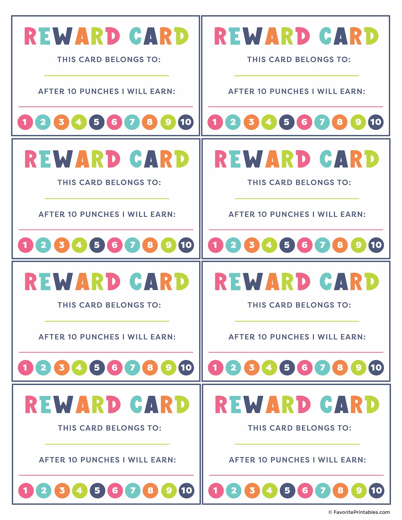 punch cards for kids printable