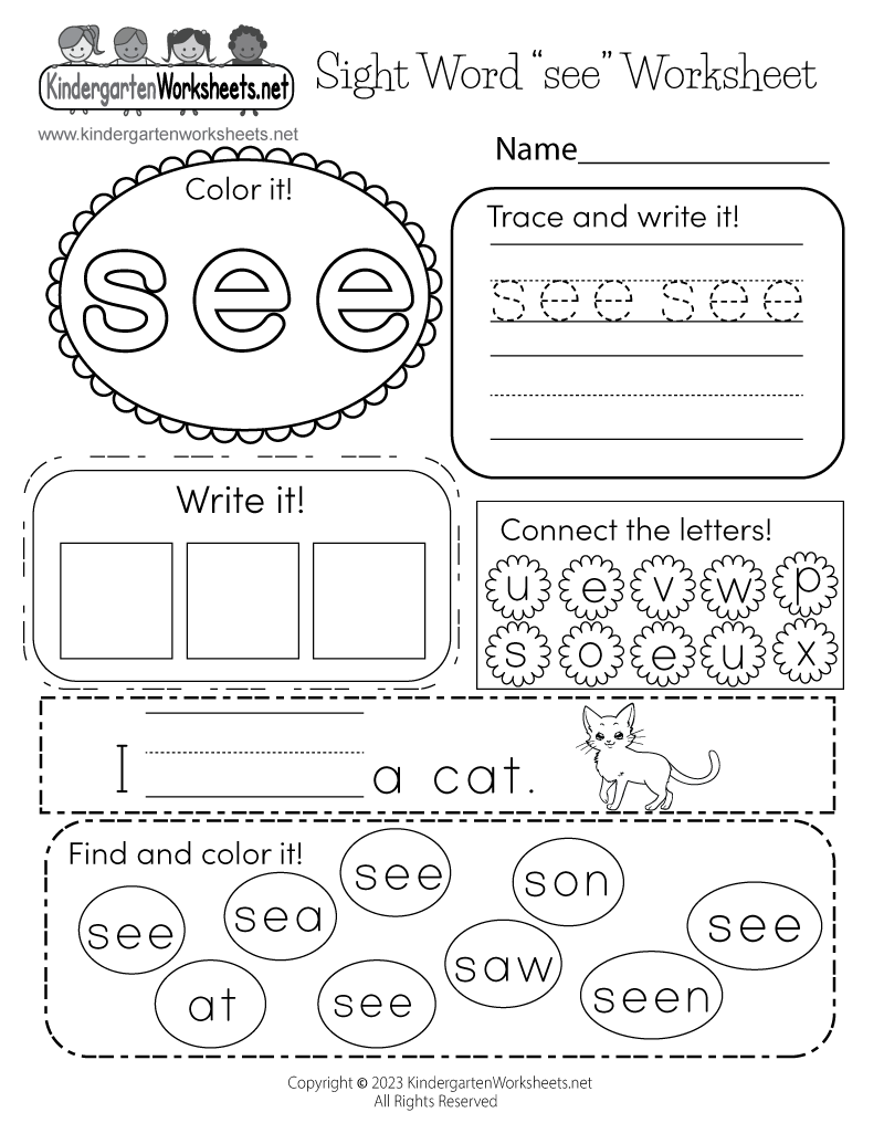 sight words worksheets for kindergarten pdf