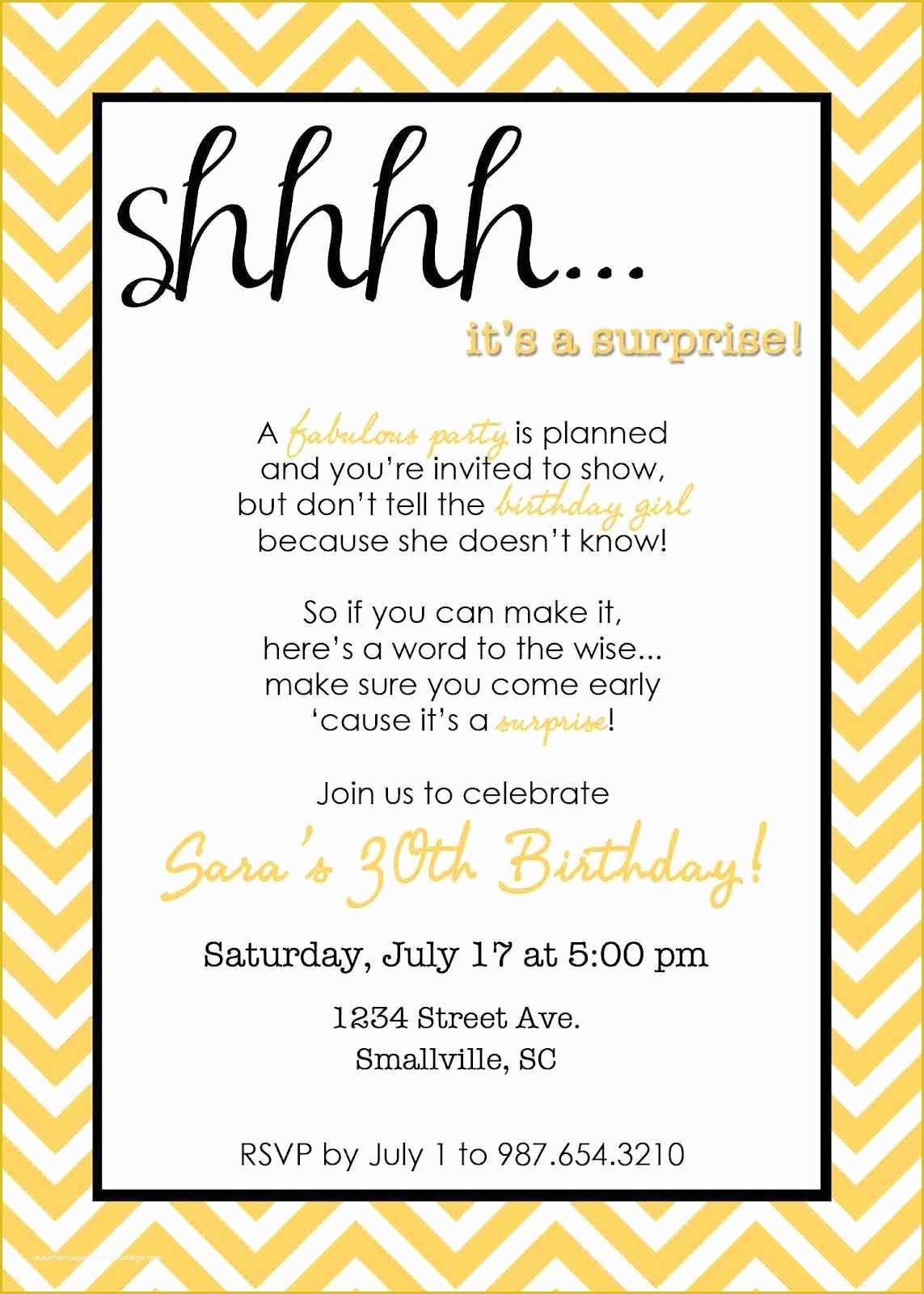Free Printable Surprise Birthday Invitations Template Of Wording For 
