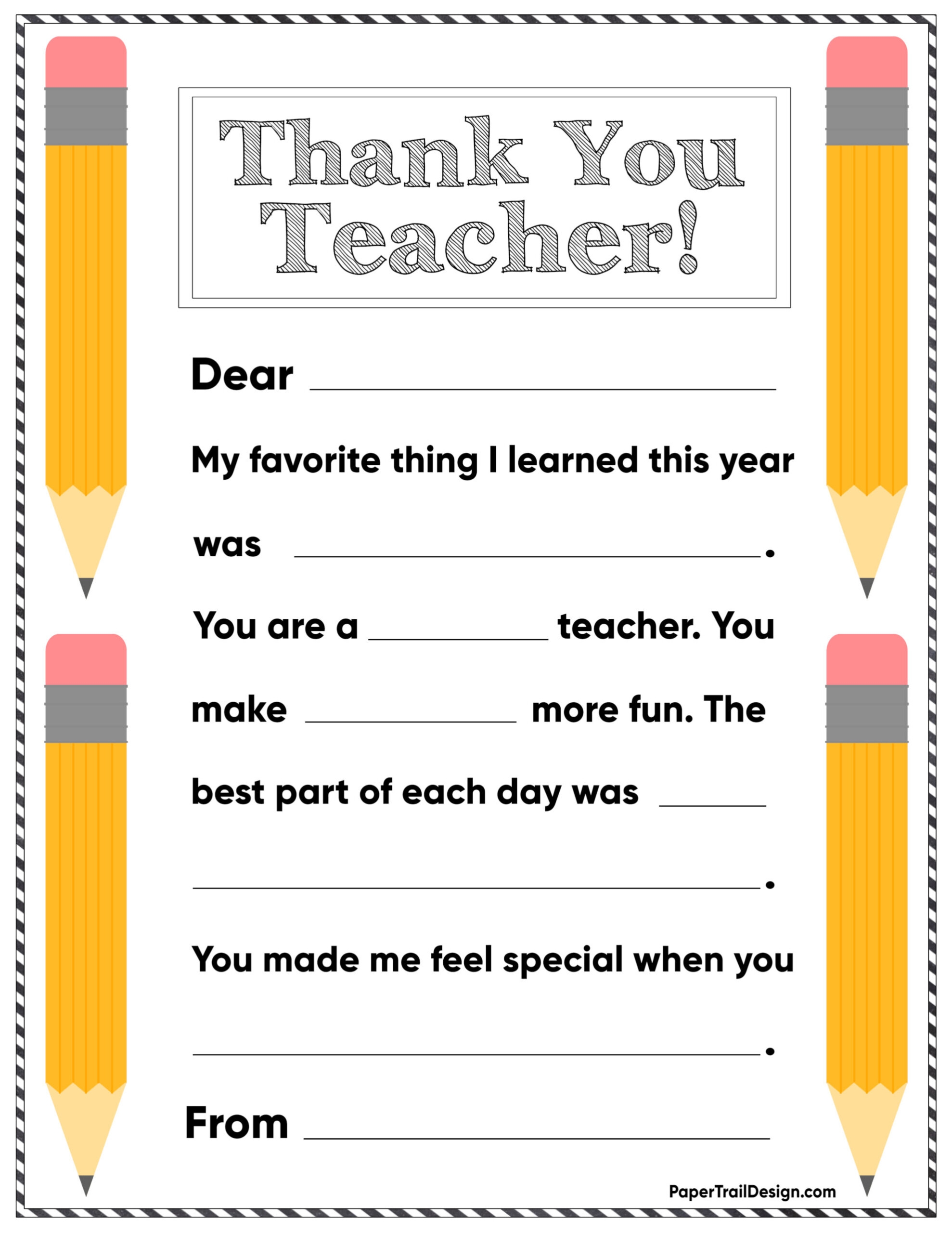 Free Printable Thank You Teacher Card Free Printable Card