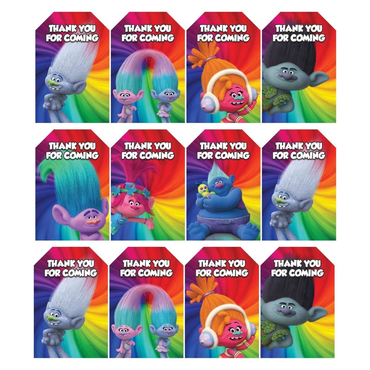 printable trolls thank you cards