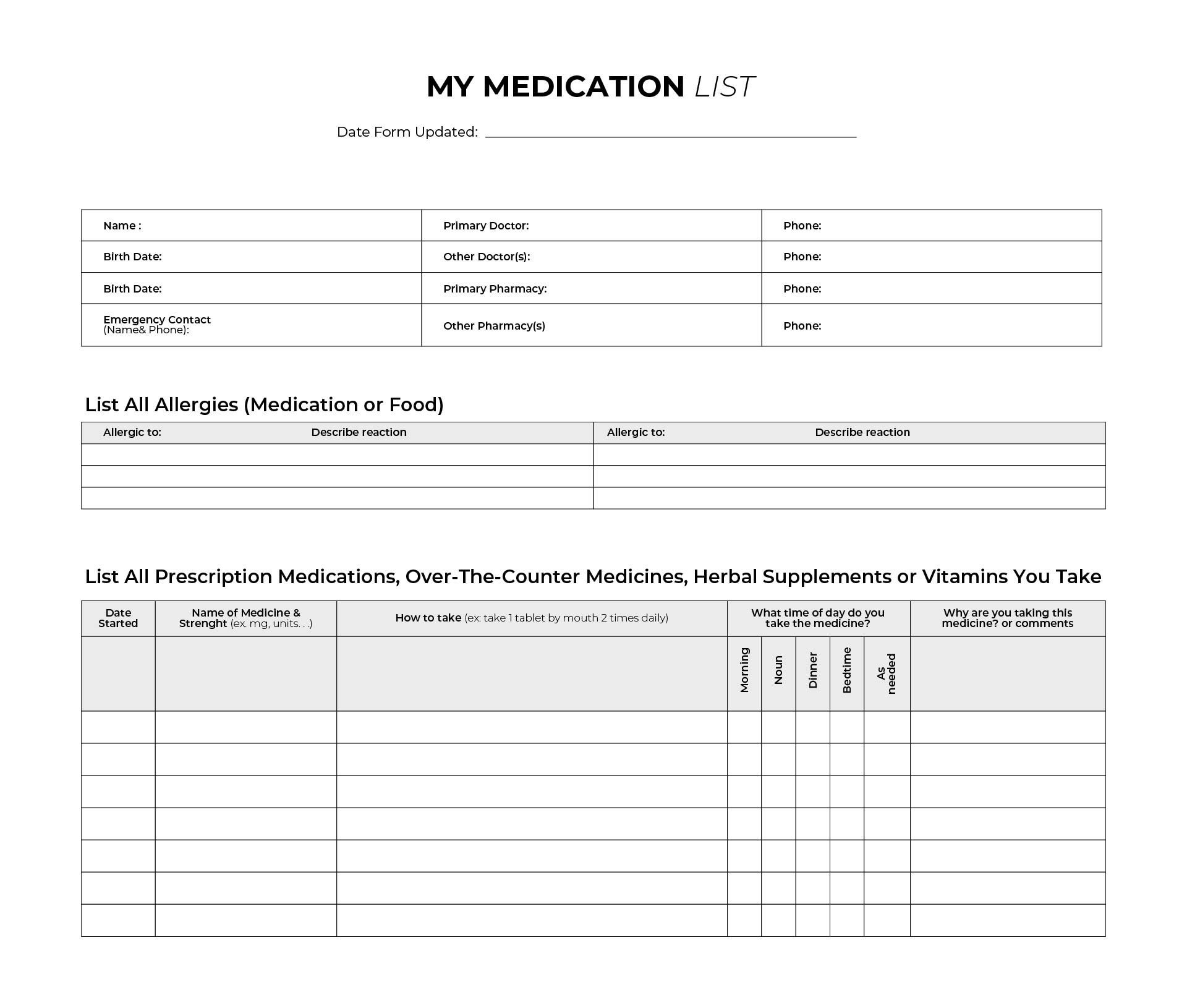 printable wallet size medication card