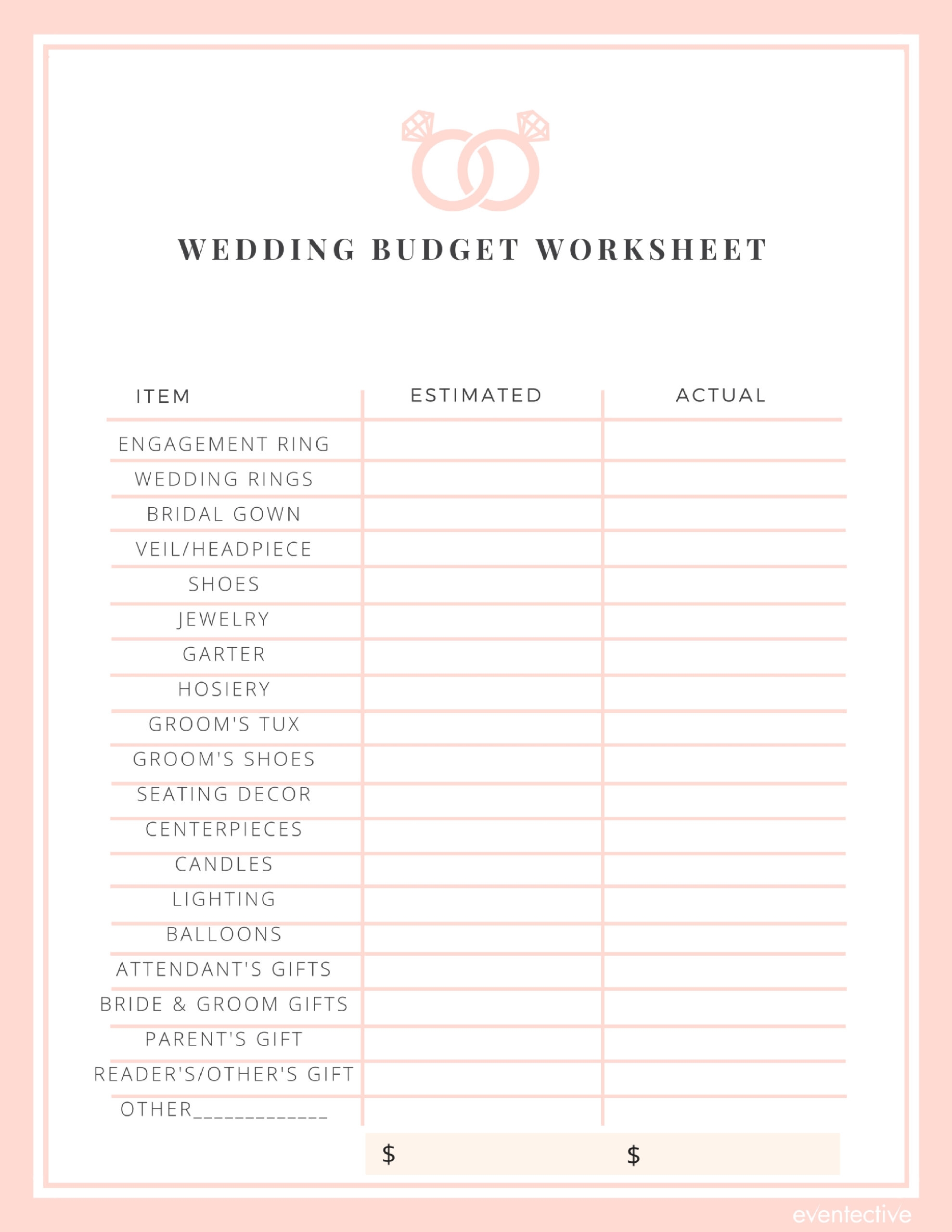 Free Printable Wedding Budget Worksheet Budgeting Worksheets