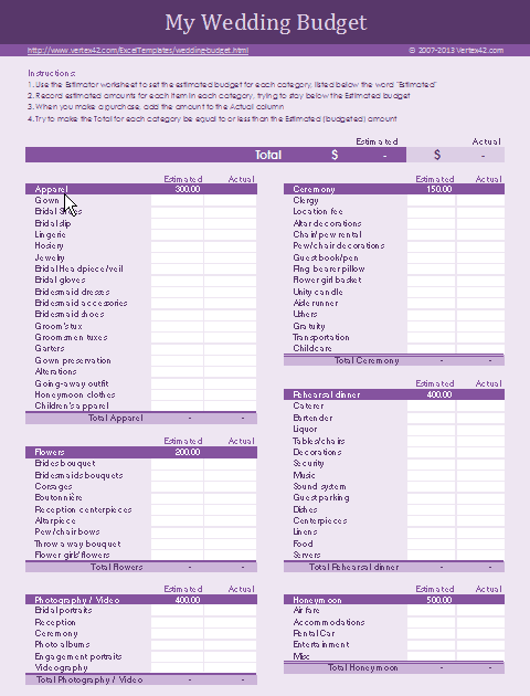 free printable wedding budget worksheet