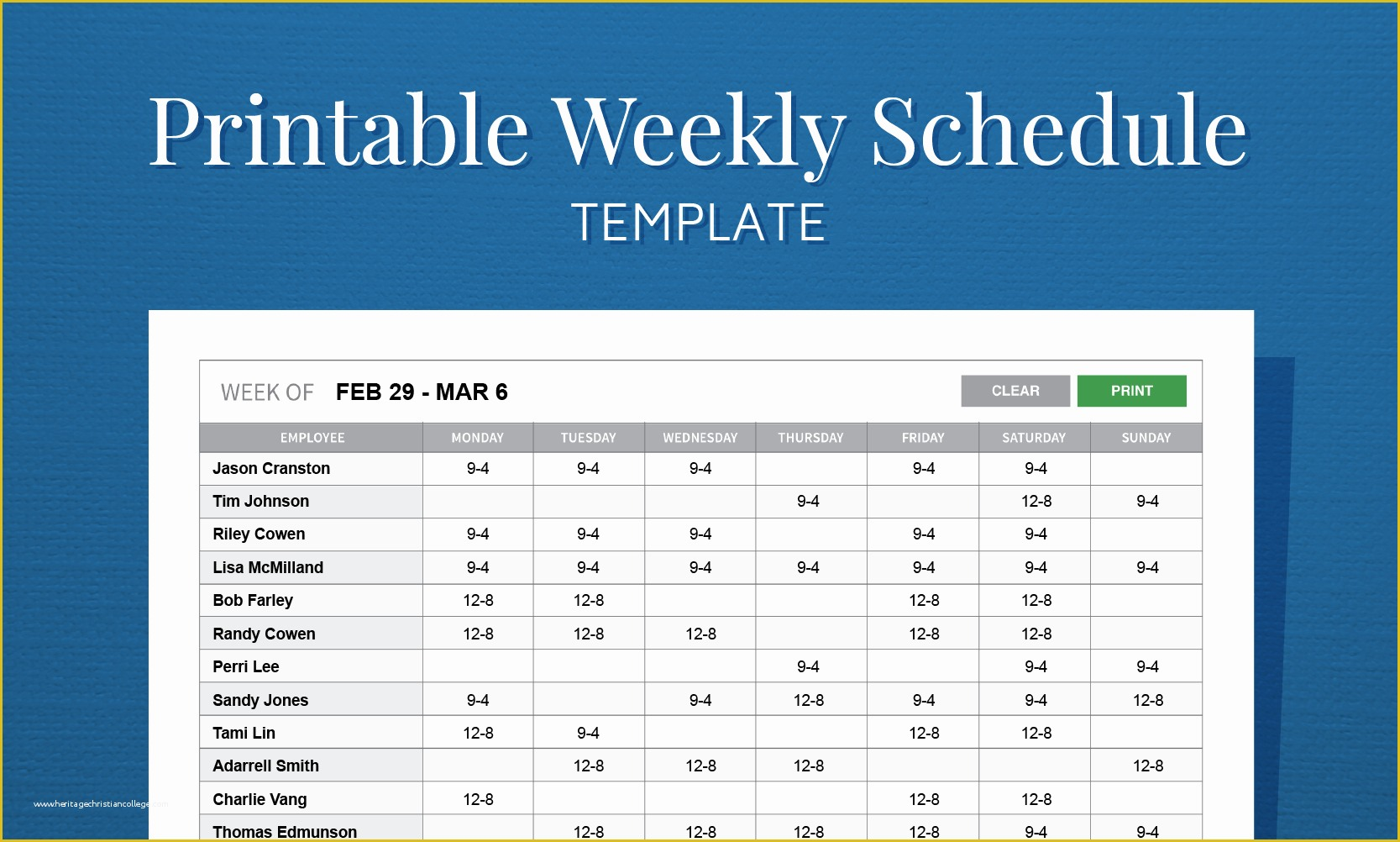Free Restaurant Schedule Template Of Free Printable Weekly Work 