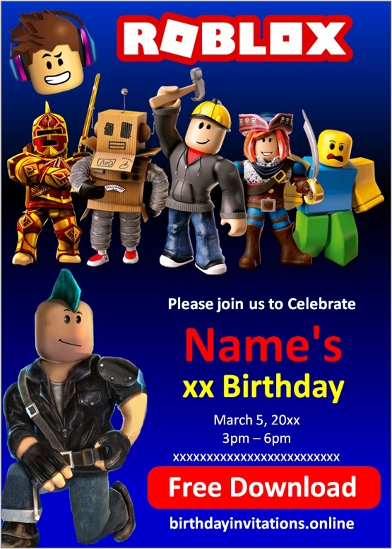 free roblox birthday invitation templates