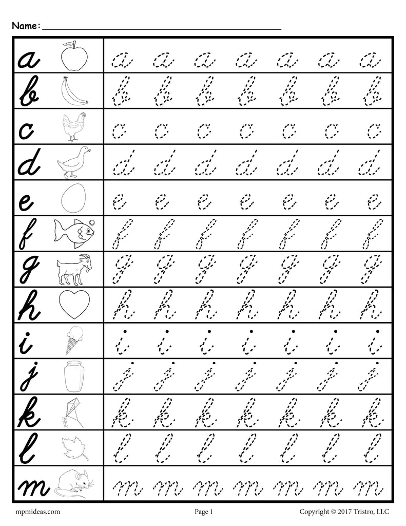 cursive writing a to z worksheets
